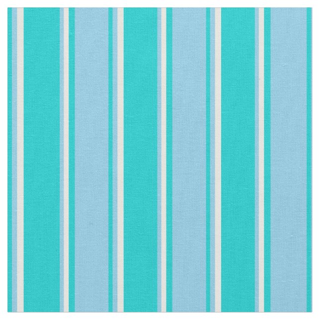 Dark Turquoise, Sky Blue, and White Coloured Lines Fabric (Close Up)