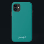 Dark Turquoise Solid Colour Custom Monogram iPhone 11 Case<br><div class="desc">Chic solid colour phone case in dark turquoise,  my favourite shade of deep teal. A gorgeous deep colour with your custom monogram. Personalise with your name in elegant white script.</div>