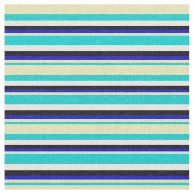 Dark Turquoise, Tan, Blue, Black & White Coloured Fabric (Close Up)