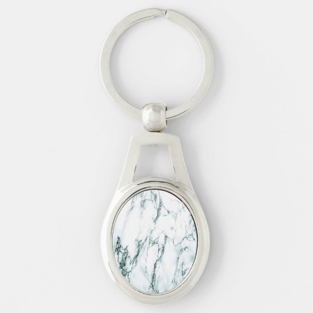 Dark Turquoise Vein Marble Look Key Ring (Front)