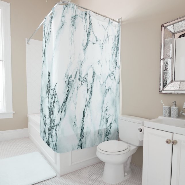 Dark Turquoise Vein Marble Look Shower Curtain (In Situ)