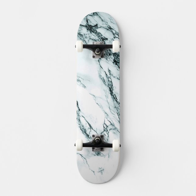 Dark Turquoise Vein Marble Look Skateboard (Front)