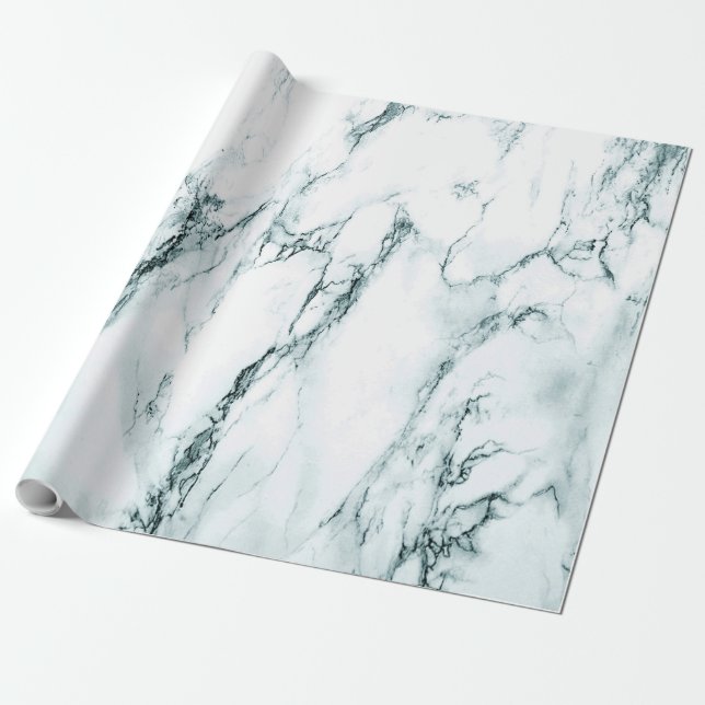 Dark Turquoise Vein Marble Look Wrapping Paper (Unrolled)