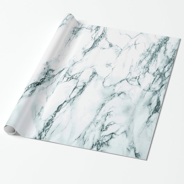 Dark Turquoise Vein Marble Look Wrapping Paper (Unrolled)