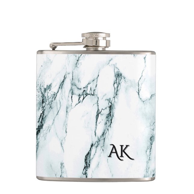 Dark Turquoise Vein Marble Monogram Hip Flask (Front)