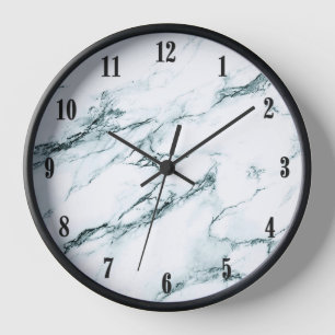 Dark Turquoise Vein Marble w Black Numbers Clock
