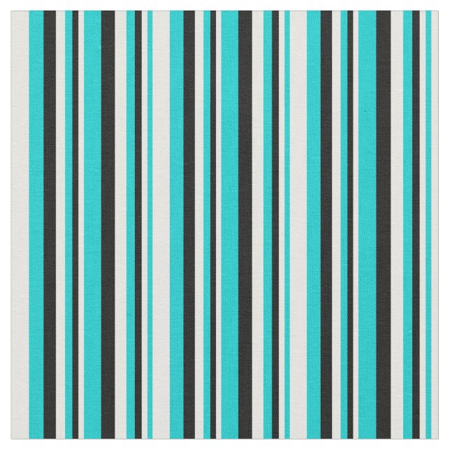 Dark Turquoise, White & Black Lines Pattern Fabric (Close Up)