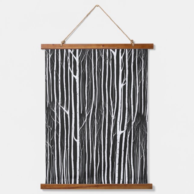 Dark Udoo Forest Monochrome Visual Hanging Tapestry (Front)