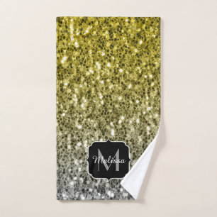 Dark ultimate grey yellow sparkles ombre Monogram Bath Towel Set