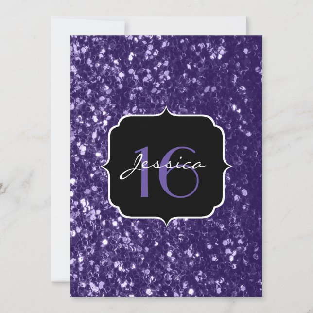 Dark ultra violet glitter sparkles Sweet 16 Invite (Front)