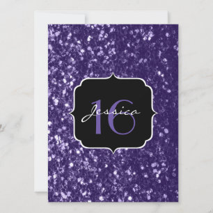 Dark ultra violet glitter sparkles Sweet 16 Invite