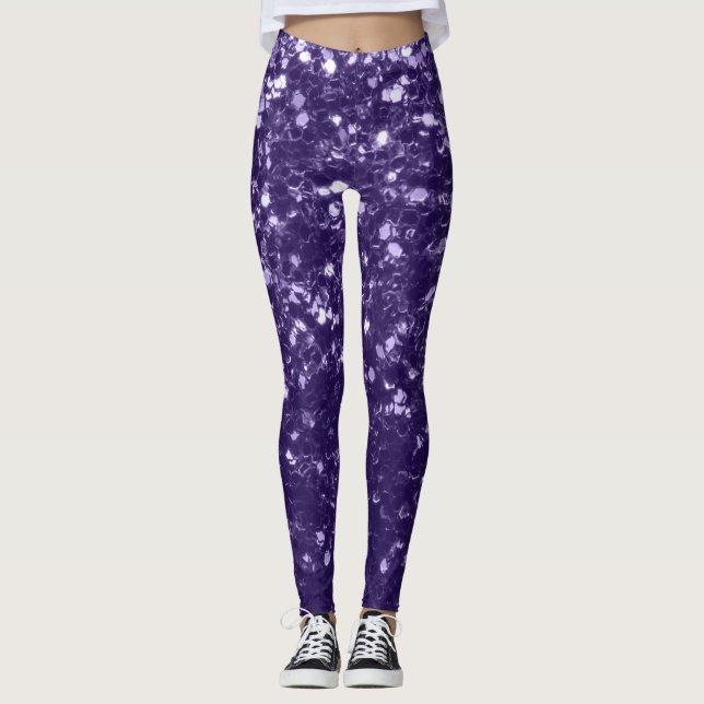 Dark ultra violet purple glitter sparkles leggings (Front)