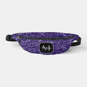 Dark ultra violet purple glitter sparkles Monogram Bum Bags