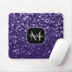 Dark ultra violet purple glitter sparkles Monogram Mouse Mat