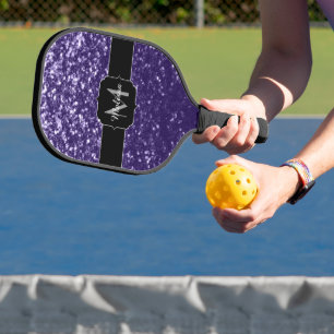 Dark ultra violet purple glitter sparkles Monogram Pickleball Paddle