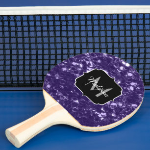 Dark ultra violet purple glitter sparkles Monogram Ping Pong Paddle