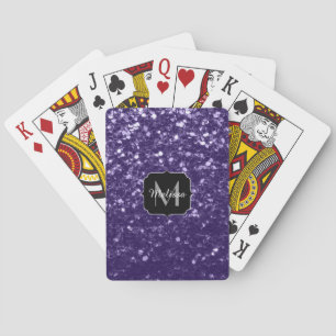 Dark ultra violet purple glitter sparkles Monogram Playing Cards