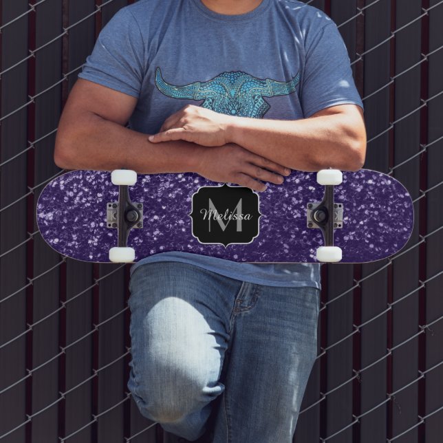 Dark ultra violet purple glitter sparkles Monogram Skateboard (Outdoor 3)