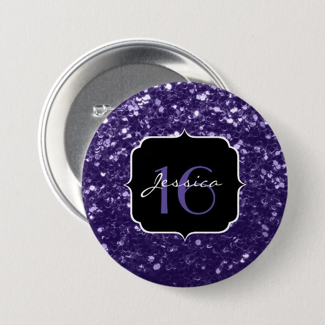 Dark ultra violet purple glitter sparkles Sweet 16 7.5 Cm Round Badge (Front & Back)