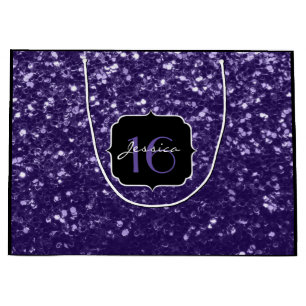 Dark ultra violet purple glitter sparkles Sweet 16 Large Gift Bag