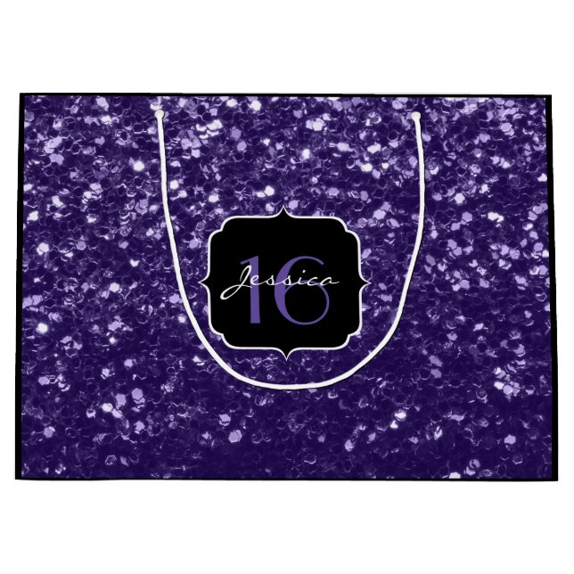 Dark ultra violet purple glitter sparkles Sweet 16 Large Gift Bag (Front)
