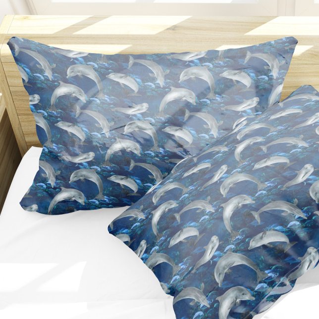Dark Underwater Ocean with Dolphins Pillowcase (Creator Uploaded)