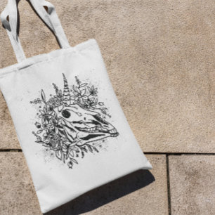 Dark Unicorn Head Skull Tote Bag