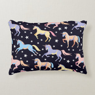 Dark unicorn pattern. Seamless unicorn and star de Decorative Cushion