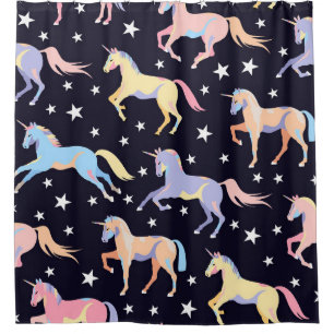 Dark unicorn pattern. Seamless unicorn and star de Shower Curtain