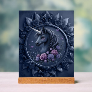 Dark Unicorn Portrait in a Round Frame  Acrylic Sign