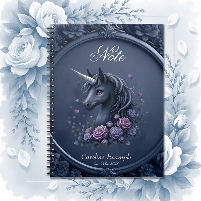 Dark Unicorn Portrait in a Round Frame  Notebook (Creator Uploaded)