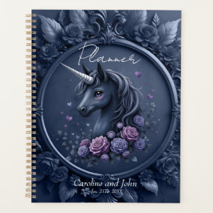 Dark Unicorn Portrait in a Round Frame Planner