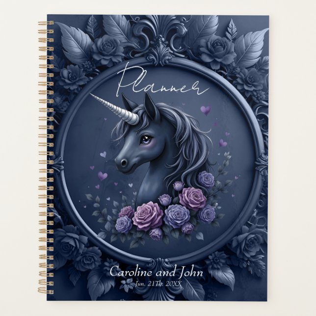Dark Unicorn Portrait in a Round Frame Planner (Front)