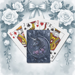 Dark Unicorn Portrait in a Round Frame  Playing Cards