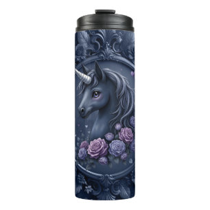 Dark Unicorn Portrait in a Round Frame  Thermal Tumbler