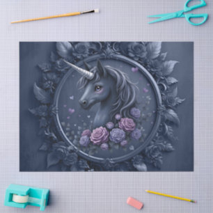 Dark Unicorn Portrait in a Round Frame  Tissue Paper