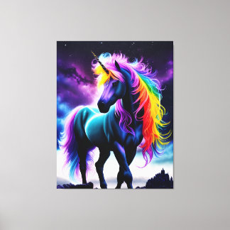 Dark Unicorn with Rainbow Mane Canvas Print