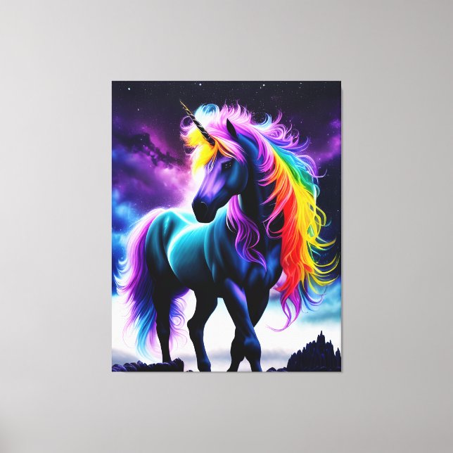 Dark Unicorn with Rainbow Mane Canvas Print (Front)