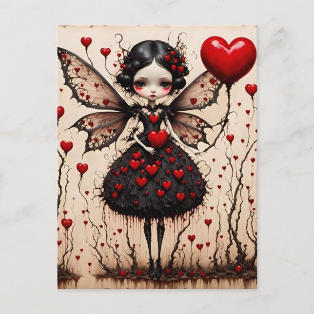 Dark Valentine Fairy Red Heart Dress Postcard (Front)