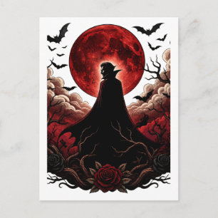 Dark Vampire Red Moon Gothic Halloween Postcard