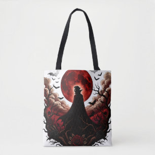Dark Vampire Red Moon Gothic Halloween Tote Bag