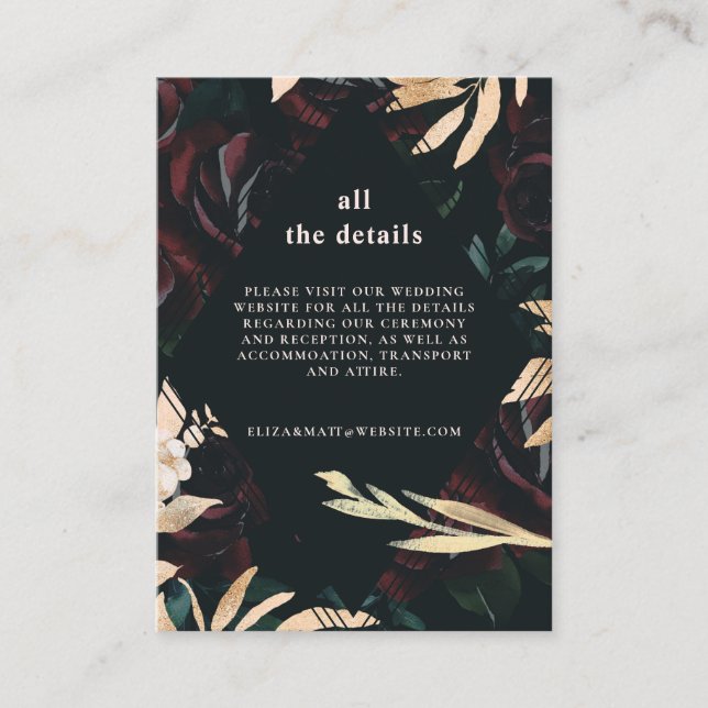 Dark Velvet Burgundy Rose | Autumn Wedding Details Enclosure Card (Front)