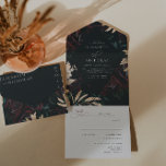 Dark Velvet Burgundy Rose | Autumn Winter Wedding All In One Invitation<br><div class="desc">Featuring beautiful moody florals with gold accents on a dark black background. Very elegant and very romantic. This unique colour combo speaks of classic elegance and cool winter days. Purple is a popular wedding colour that beautifully pairs with soft pastels, or dark sombre hues. This lavish combo is certainly a...</div>