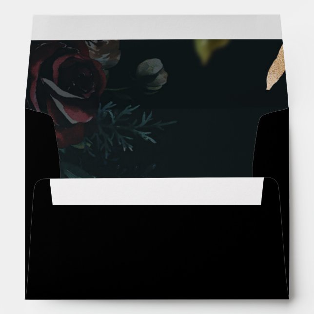 Dark Velvet Burgundy Rose | Autumn Winter Wedding Envelope (Back (Bottom))