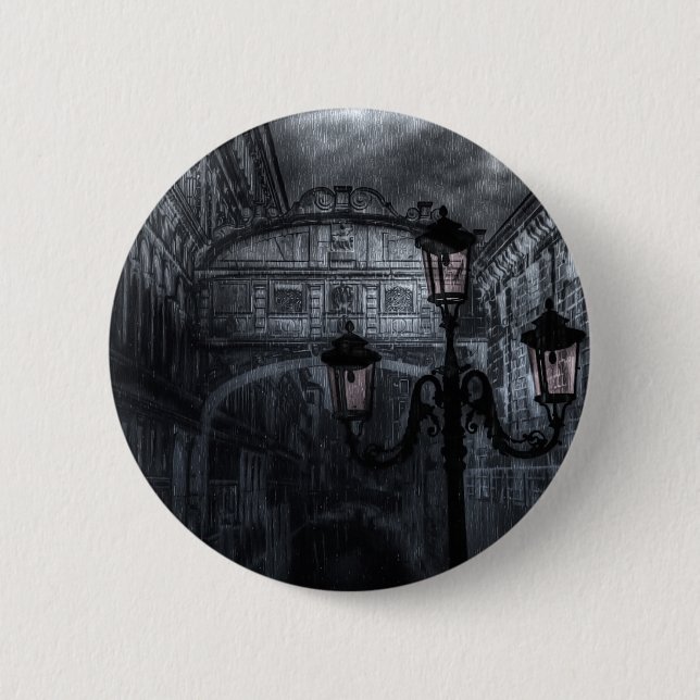 Dark Venice Rain Bridge of Sighs at Night 6 Cm Round Badge (Front)