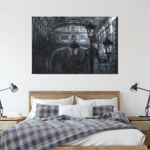 Dark Venice Rain Bridge of Sighs at Night Canvas Print