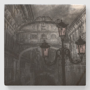 Dark Venice Rain Bridge of Sighs at Night Stone Coaster