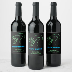 Dark Venom with Bite - Snake Head and Fangs Wine Label