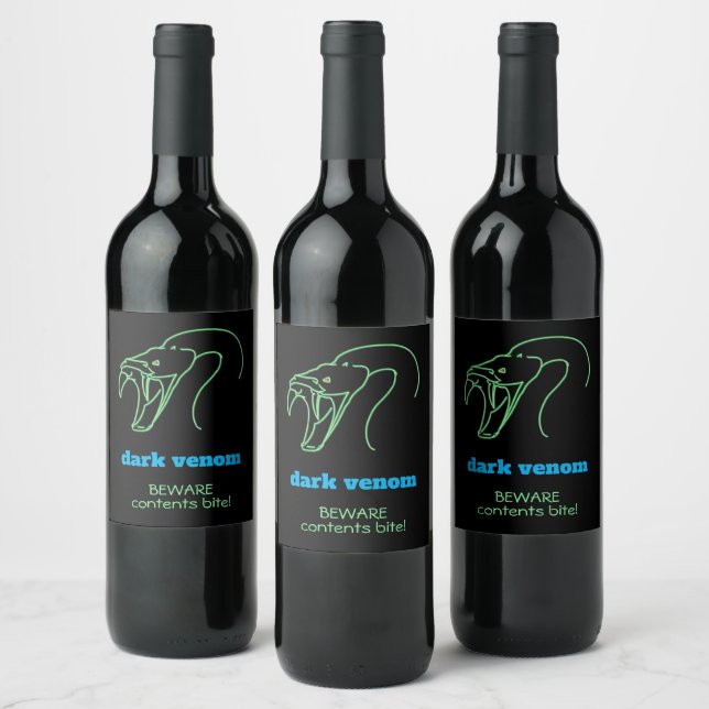 Dark Venom with Bite - Snake Head and Fangs Wine Label (Bottles)