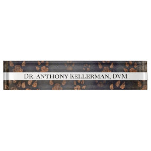 Dark Vets Office Paw Print Veterinarian Nameplate